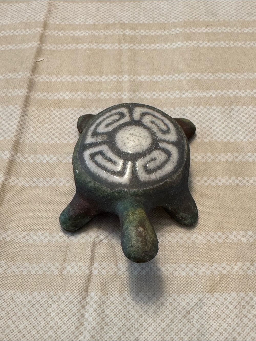 Turtle Figurine with White Geometric Shell